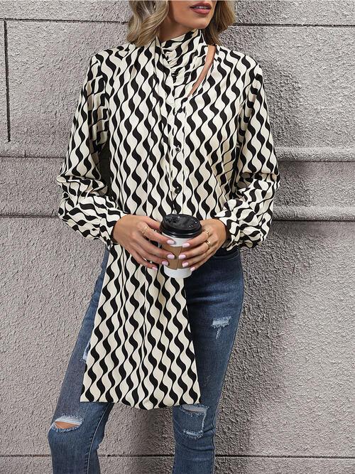 Printed Statement Neck Buttoned Blouse Blouses Trendsi   