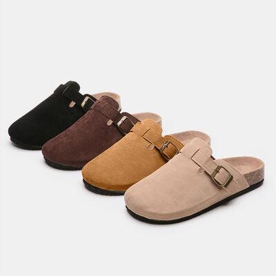 Suede Closed Toe Buckle Slide Shoes Trendsi   