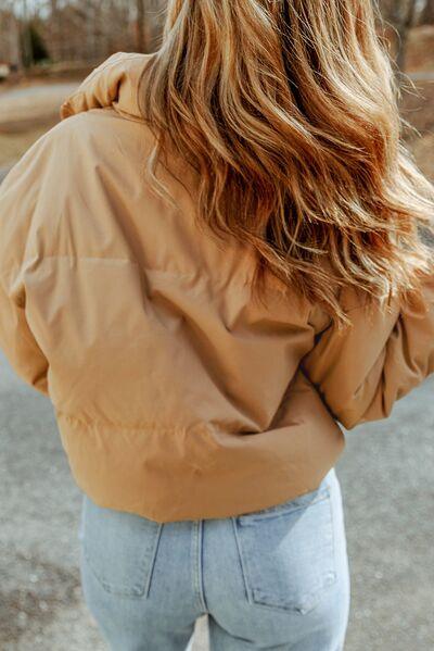 Zip Up Collared Neck Coat with Pockets Coats Trendsi   