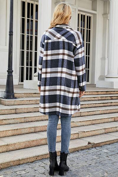 Plaid Button Up Collared Neck Jacket with Pockets Jackets Trendsi   